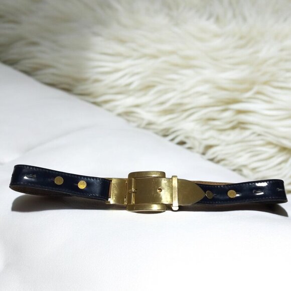 Rare Women’s Art Deco Belt Italian Retro Patent Leather in Blue w/a Gold Buckle main image 9